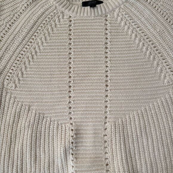 J. Crew Pointelle Sweater Wool Blend Cream White Medium - Picture 3 of 6
